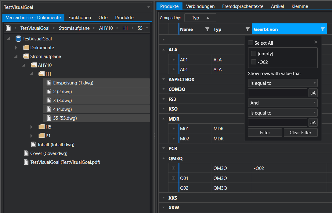Mächtige Datenbankansicht in eXs zum Filtern, Auswerten und Modifizieren.